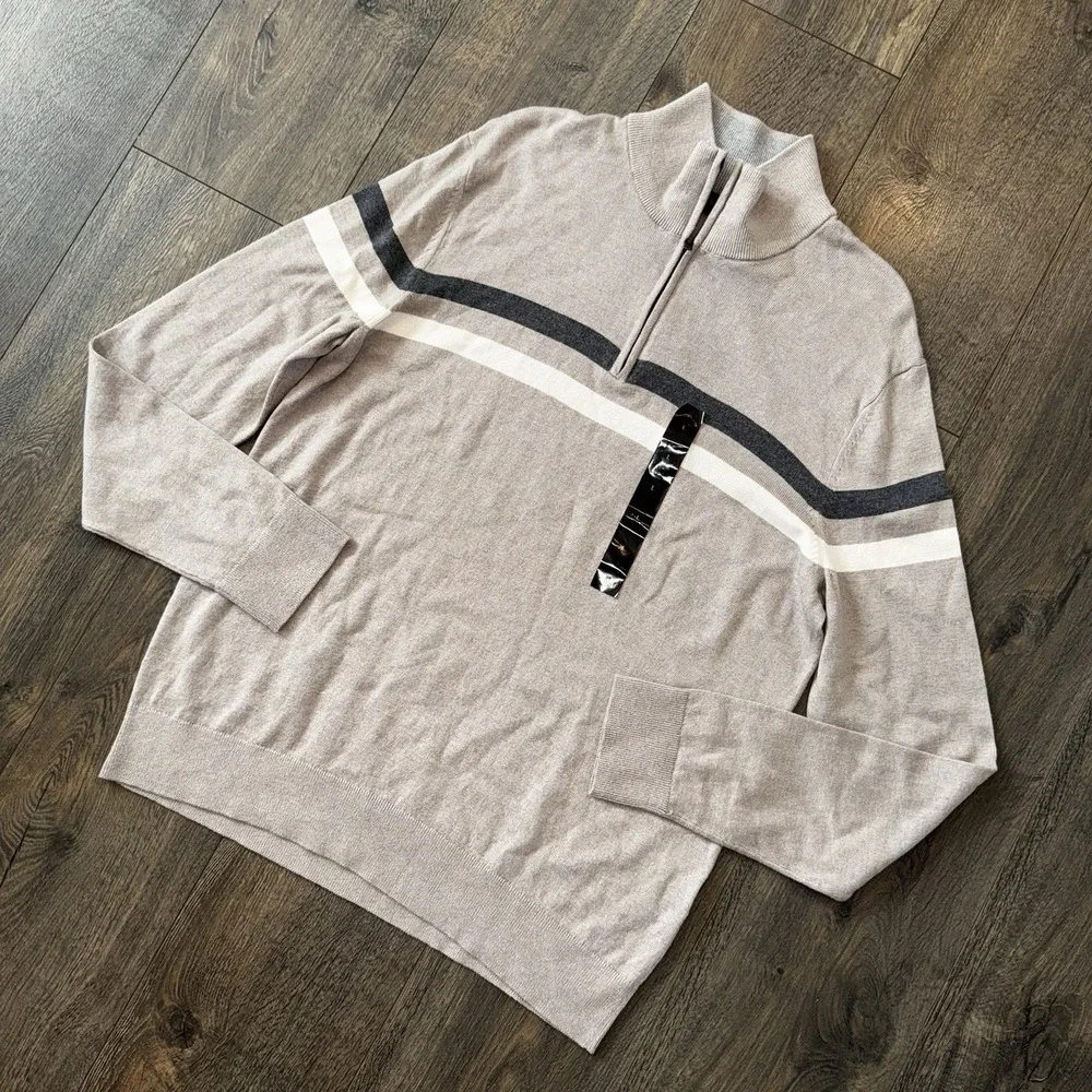 Banana Republic Sweater Mens L Tan 1/4 Zip Long‎ Sleeve Knit Casual Capsule
